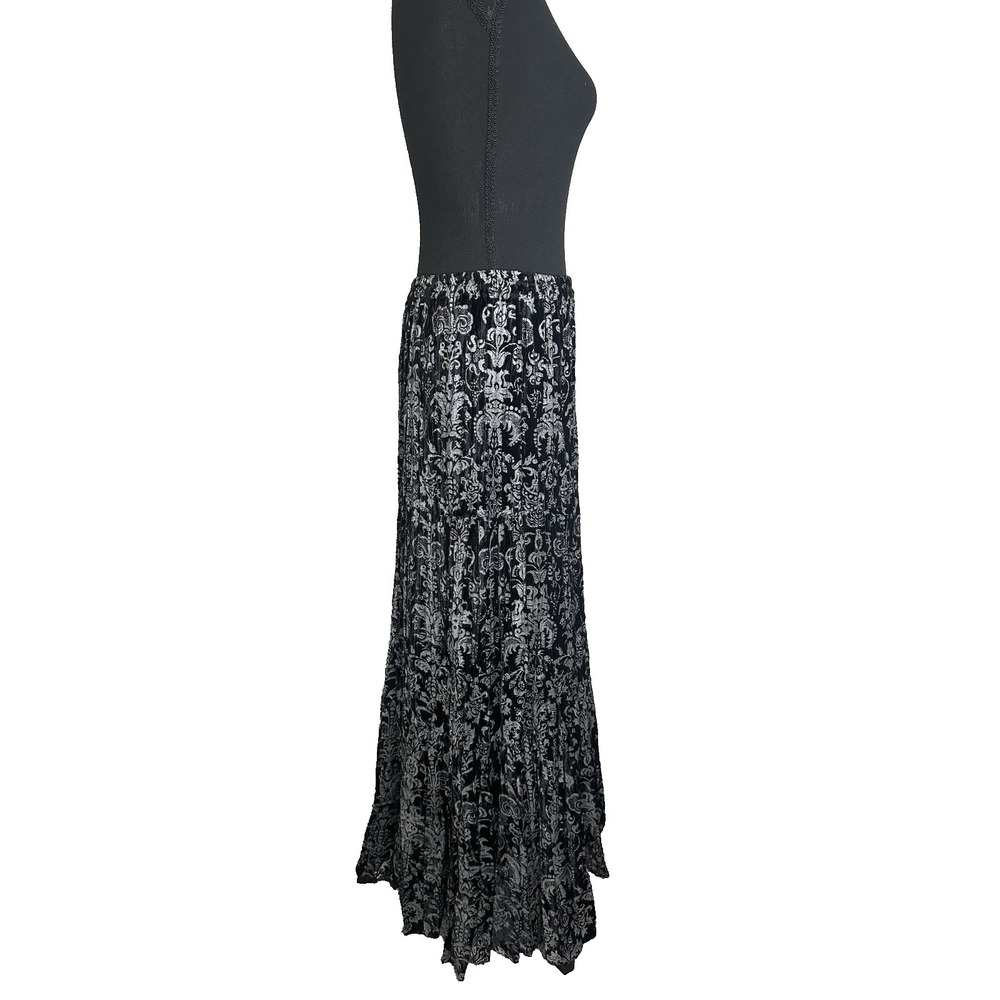 Double D Ranch Wear LARGE Black Silver Velvet Pull On Tiered Maxi Romantic Skirt - Picture 5 of 14